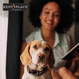 a woman with her dog