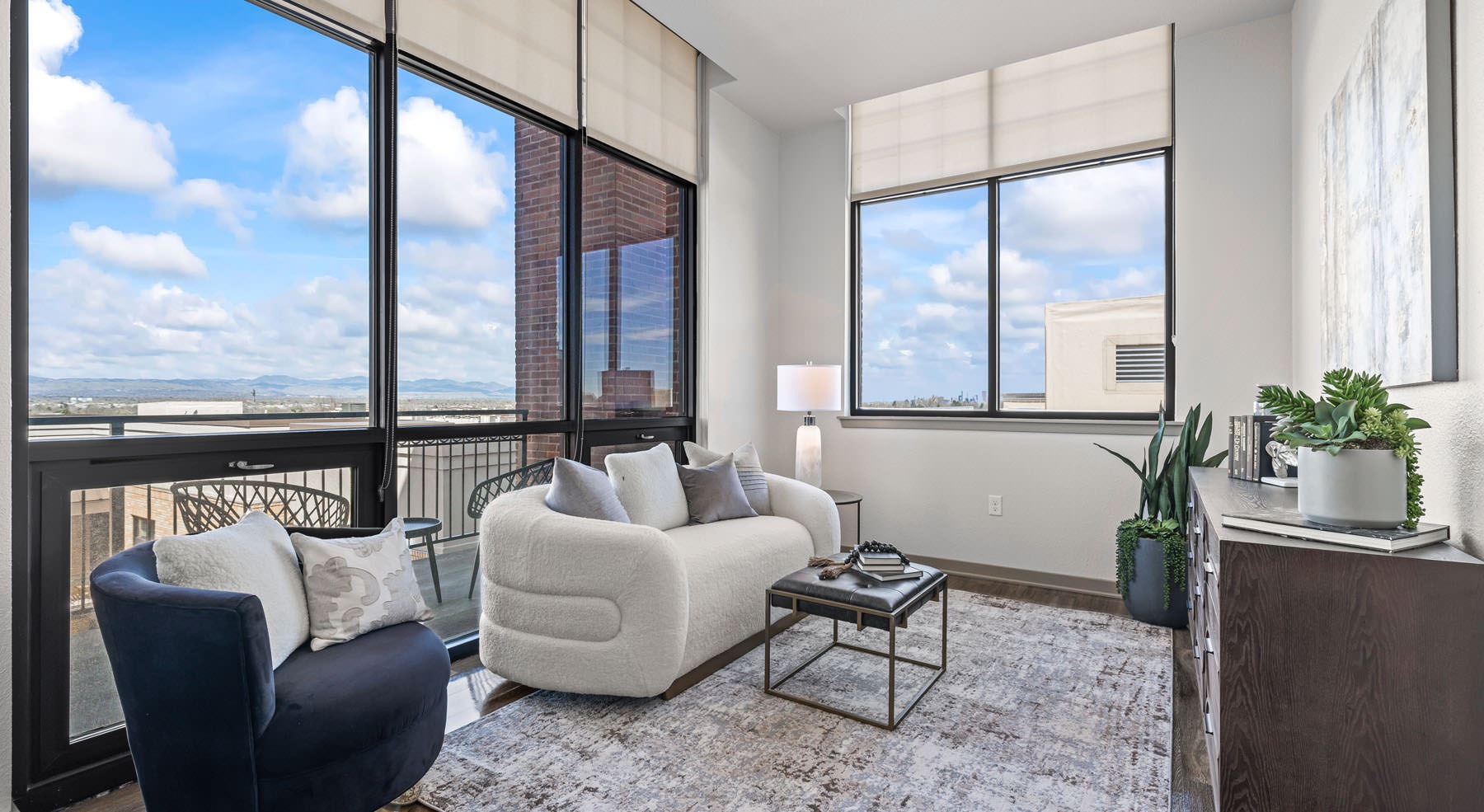 living room with large windows